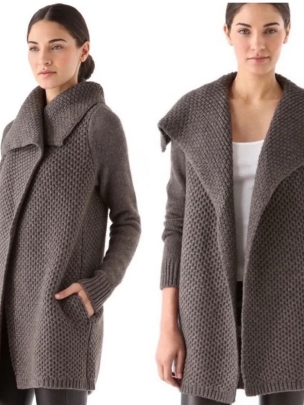 Vince Honeycomb Yak Wool Longline Shawl Cardigan Brown Size M